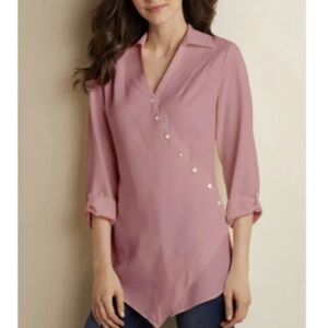 Soft Surroundings Washed Tencel Crossover Front Asymmetric Tunic Top Petite XL